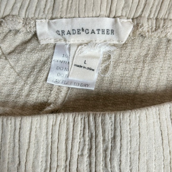 Grade Gather Size L Pants Tan Cotton Gauze Thick Cargo Boho Asian Jedi Lagenlook - Picture 3 of 11